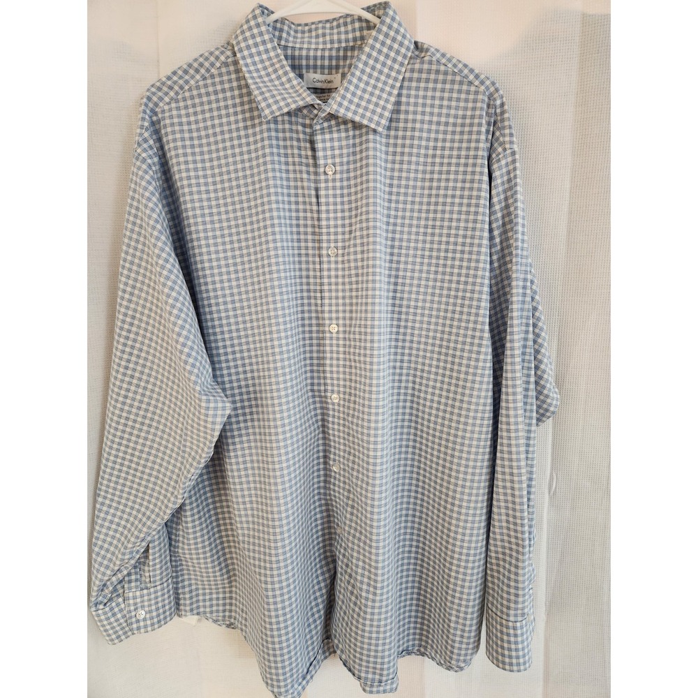 Calvin Klein‎ Button-Down Dress Shirt Regular Fit Blue MENS Size 18 1/2  /34-35